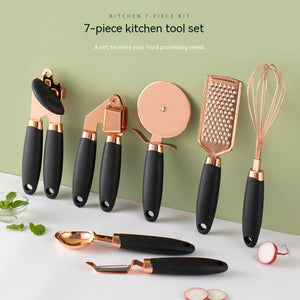 Orluxia Rose Gold Kitchen Tool Set – 7PC Stainless Steel Cooking Utensils with Peeler