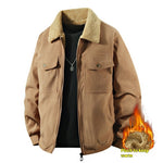Orluxia Men’s Fleece Corduroy Cotton Jacket – Loose Casual Polo Collar Coat
