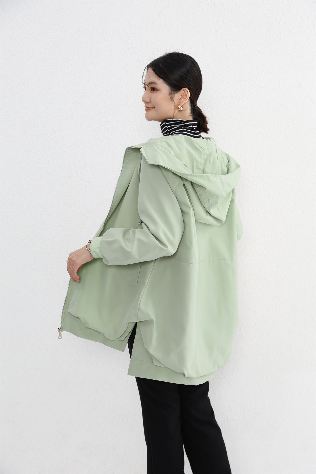 Orluxia Women’s Elegant Trench Coat – Short Front, Long Back Design with Pockets