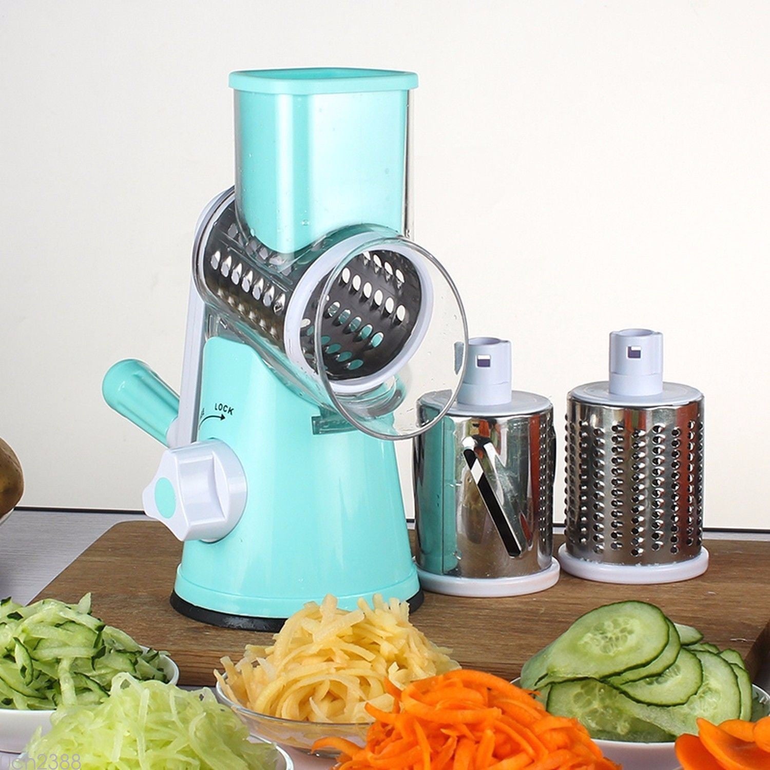 Orluxia Vegetable Cutter Round Mandoline Slicer – 3 in 1 Grater, Julienne & Shredder
