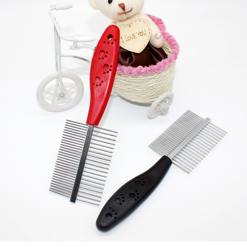 Orluxia Double-Row Pet Grooming Comb with Ergonomic Handle – Red & Blue