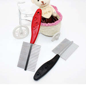 Orluxia Double-Row Pet Grooming Comb with Ergonomic Handle – Red & Blue