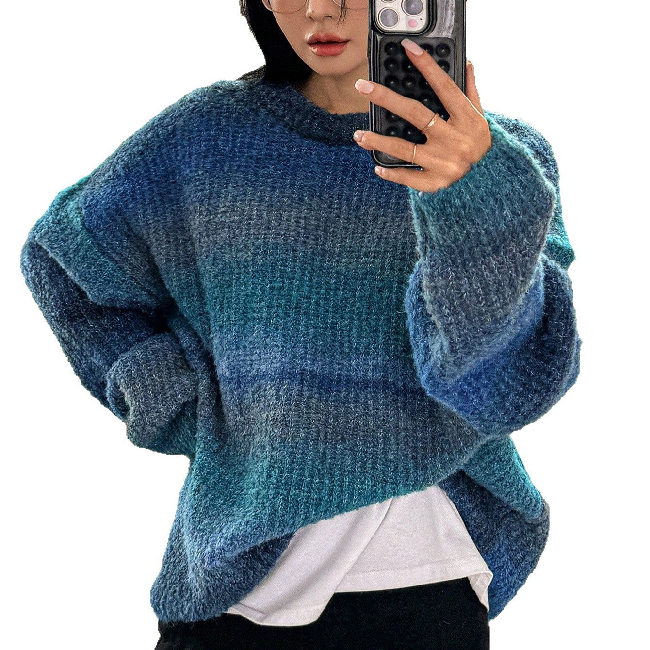 Orluxia Retro Hong Kong Style Gradient Sweater – Soft Wool Pullover