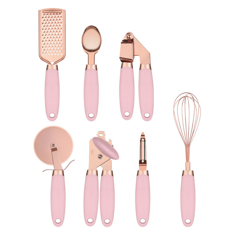 Orluxia Rose Gold Kitchen Tool Set – 7PC Stainless Steel Cooking Utensils with Peeler