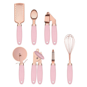 Orluxia Rose Gold Kitchen Tool Set – 7PC Stainless Steel Cooking Utensils with Peeler