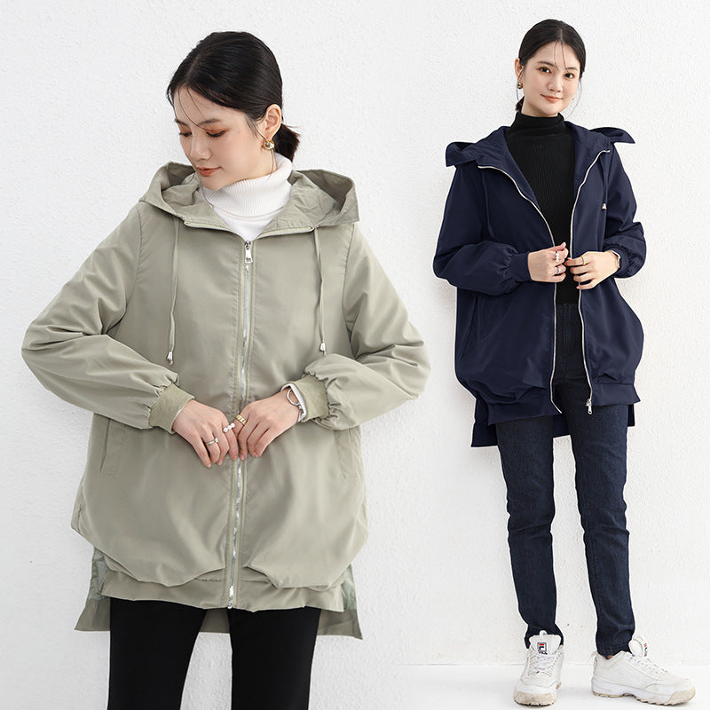 Orluxia Women’s Elegant Trench Coat – Short Front, Long Back Design with Pockets