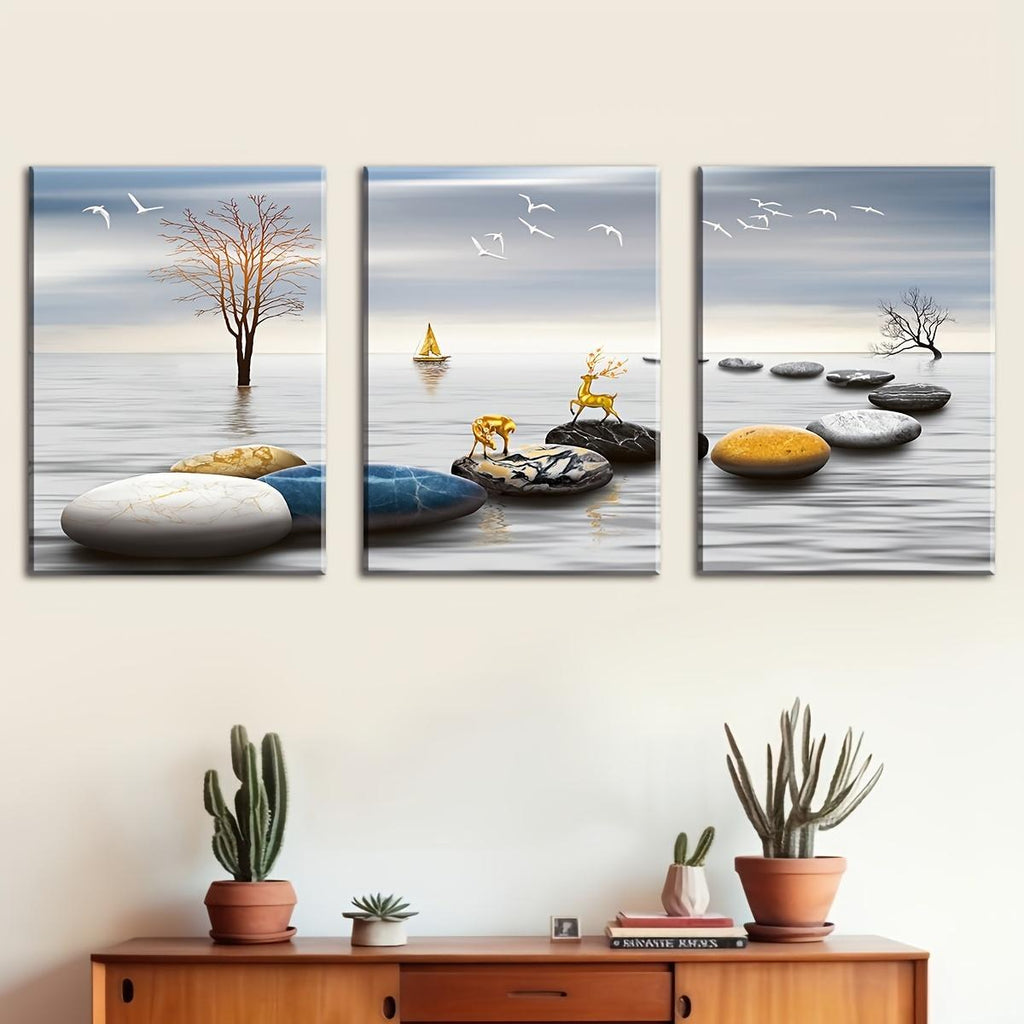 Orluxia Triple Decorative Canvas Painting – Modern Frameless Wall Art