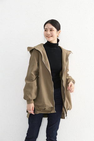 Orluxia Women’s Elegant Trench Coat – Short Front, Long Back Design with Pockets