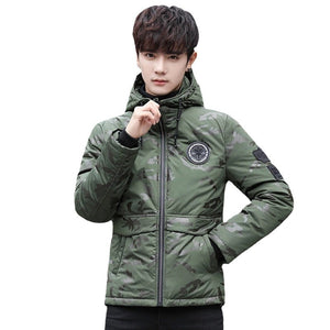 Orluxia Men’s Slim Thickened Short Waterproof Camouflage Down Jacket – Hooded Winter Coat with White Duck Down
