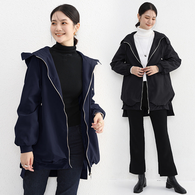 Orluxia Women’s Elegant Trench Coat – Short Front, Long Back Design with Pockets