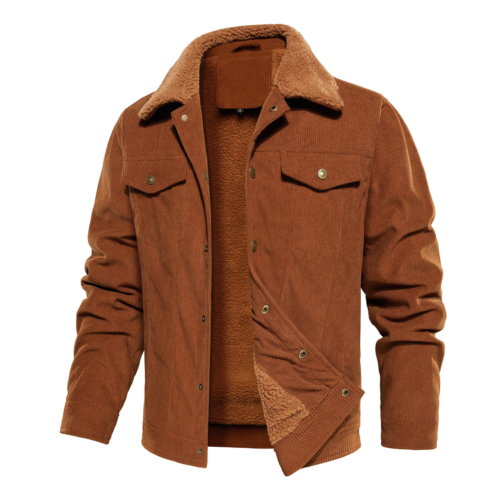 Orluxia Men’s Corduroy Sherpa Lined Jacket – Winter Warm Thick Trucker Cargo Coat with 5 Pockets