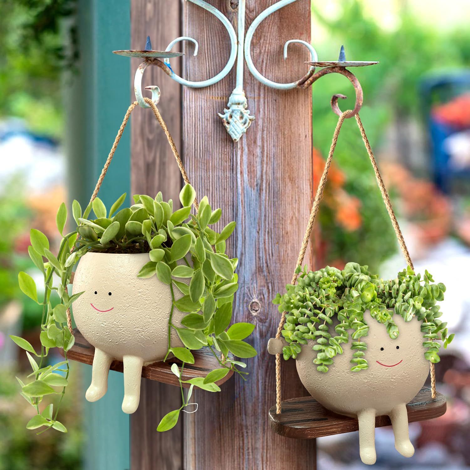 Orluxia Swing Face Planter Pot – Hanging Resin Flower Pot for Succulents & Garden Decor Home Garden Supplies