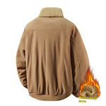 Orluxia Men’s Fleece Corduroy Cotton Jacket – Loose Casual Polo Collar Coat