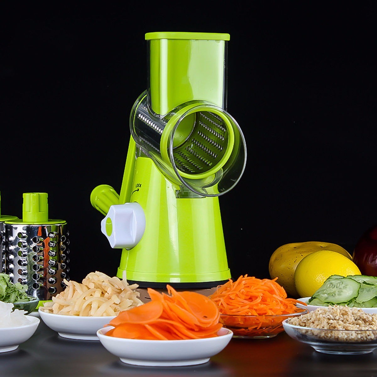 Orluxia Vegetable Cutter Round Mandoline Slicer – 3 in 1 Grater, Julienne & Shredder