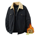 Orluxia Men’s Fleece Corduroy Cotton Jacket – Loose Casual Polo Collar Coat