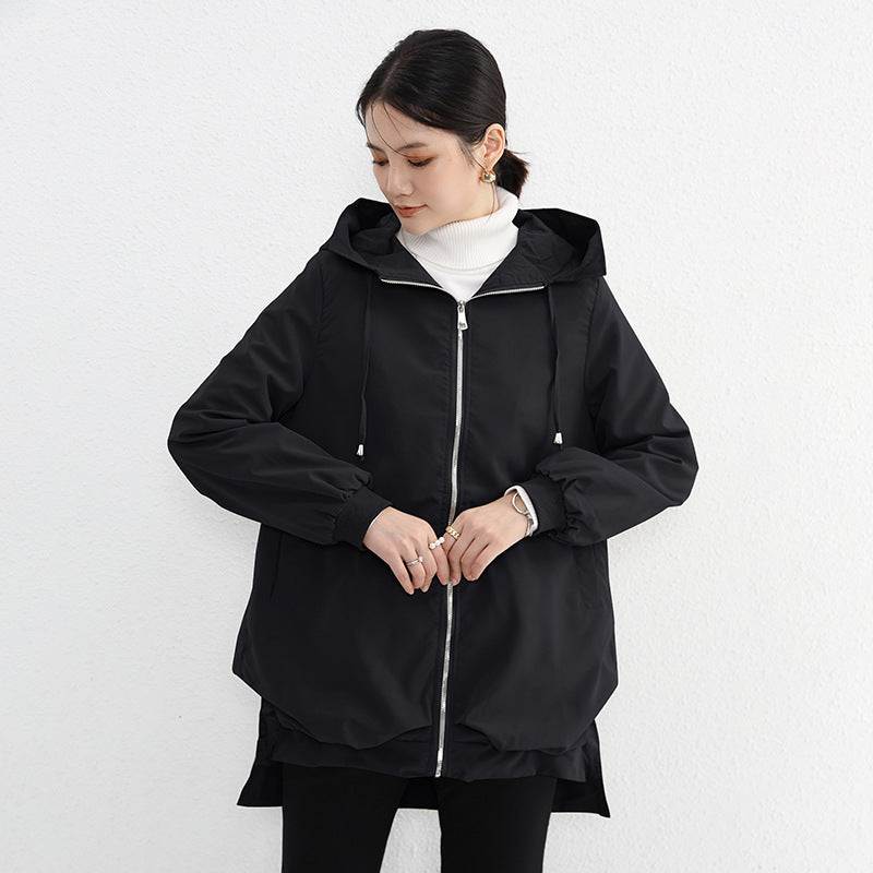 Orluxia Women’s Elegant Trench Coat – Short Front, Long Back Design with Pockets