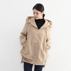 Orluxia Women’s Elegant Trench Coat – Short Front, Long Back Design with Pockets