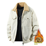 Orluxia Men’s Fleece Corduroy Cotton Jacket – Loose Casual Polo Collar Coat