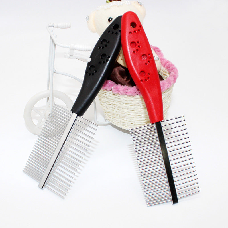 Orluxia Double-Row Pet Grooming Comb with Ergonomic Handle – Red & Blue