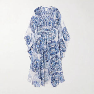 Orluxia Women’s Printed Loose-Fit V-Neck Dress – Plus Size, Long Sleeve