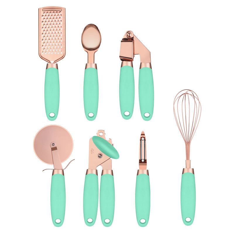 Orluxia Rose Gold Kitchen Tool Set – 7PC Stainless Steel Cooking Utensils with Peeler