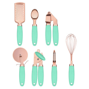 Orluxia Rose Gold Kitchen Tool Set – 7PC Stainless Steel Cooking Utensils with Peeler