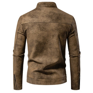 Orluxia Men’s American-Style Retro Tie-Dyed Leather Jacket