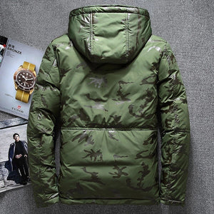 Orluxia Men’s Slim Thickened Short Waterproof Camouflage Down Jacket – Hooded Winter Coat with White Duck Down