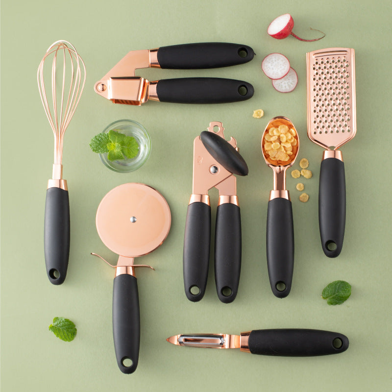 Orluxia Rose Gold Kitchen Tool Set – 7PC Stainless Steel Cooking Utensils with Peeler