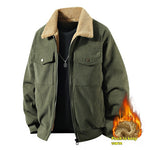 Orluxia Men’s Fleece Corduroy Cotton Jacket – Loose Casual Polo Collar Coat