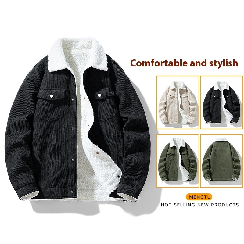 Orluxia Retro Fleece-Lined Cotton-Padded Coat – Warm Lapel Cardigan Jacket for Teenagers