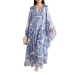 Orluxia Women’s Printed Loose-Fit V-Neck Dress – Plus Size, Long Sleeve