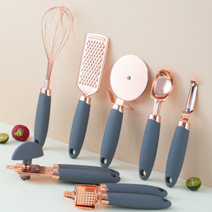 Orluxia Rose Gold Kitchen Tool Set – 7PC Stainless Steel Cooking Utensils with Peeler