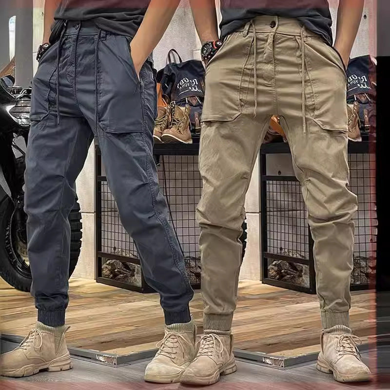 Orluxia Japanese-Style Retro Overalls – Unisex Cotton Twill Cropped Work Pants for Spring