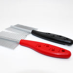 Orluxia Double-Row Pet Grooming Comb with Ergonomic Handle – Red & Blue