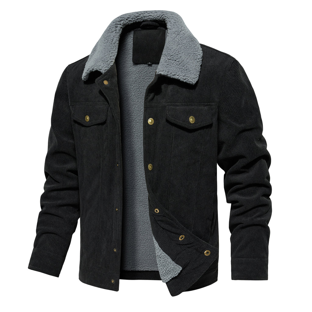 Orluxia Men’s Corduroy Sherpa Lined Jacket – Winter Warm Thick Trucker Cargo Coat with 5 Pockets