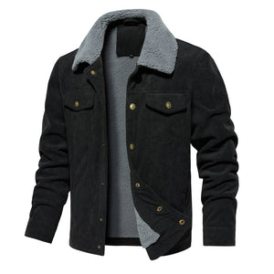 Orluxia Men’s Corduroy Sherpa Lined Jacket – Winter Warm Thick Trucker Cargo Coat with 5 Pockets