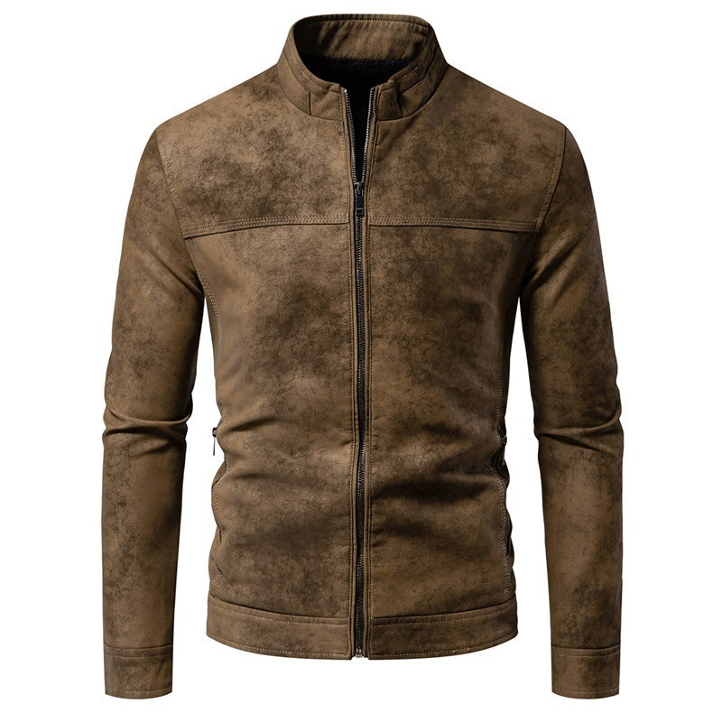 Orluxia Men’s American-Style Retro Tie-Dyed Leather Jacket