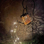 Enchanted Watering Can Outdoor Solar Watering Can Ornament Lamp Garden Art Light Decoration Hollow-out Iron Shower LED Lights
