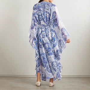 Orluxia Women’s Printed Loose-Fit V-Neck Dress – Plus Size, Long Sleeve