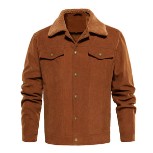 Orluxia Men’s Corduroy Sherpa Lined Jacket – Winter Warm Thick Trucker Cargo Coat with 5 Pockets