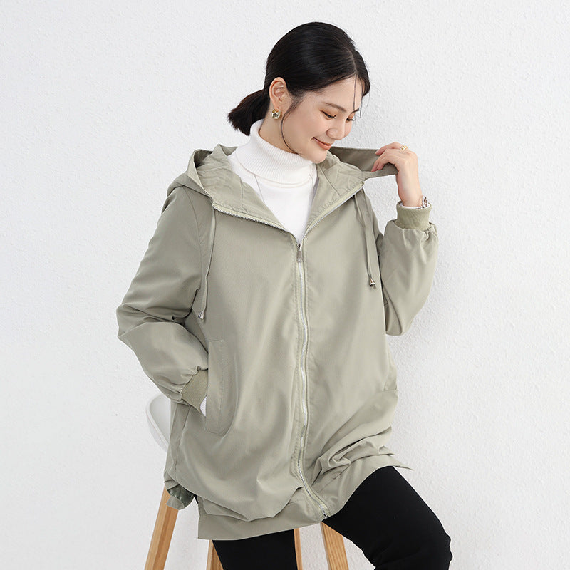 Orluxia Women’s Elegant Trench Coat – Short Front, Long Back Design with Pockets