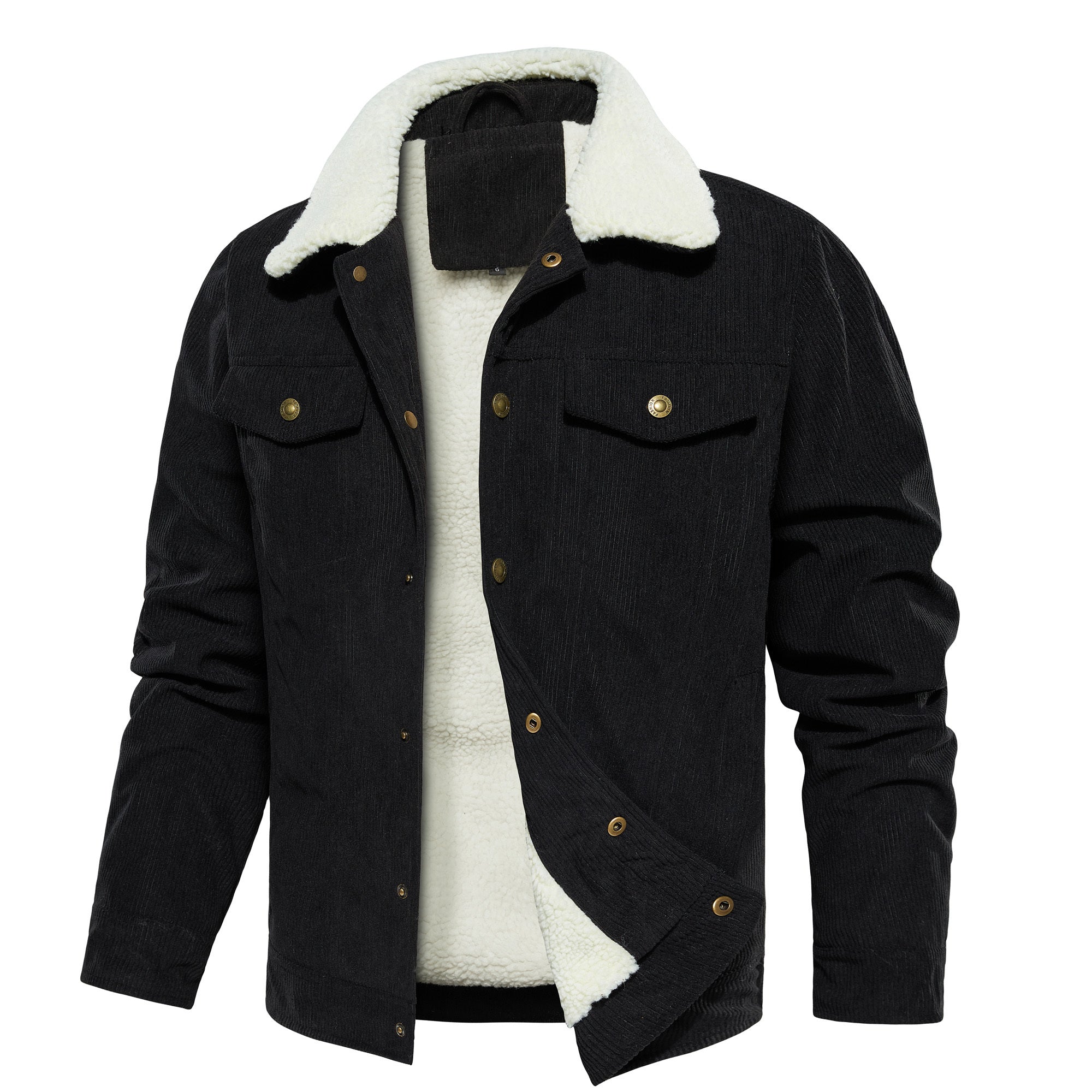 Orluxia Men’s Corduroy Sherpa Lined Jacket – Winter Warm Thick Trucker Cargo Coat with 5 Pockets