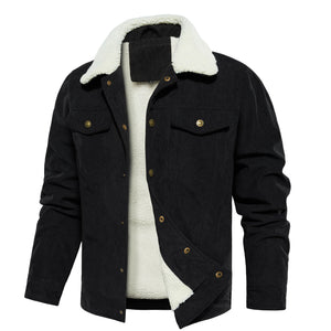 Orluxia Men’s Corduroy Sherpa Lined Jacket – Winter Warm Thick Trucker Cargo Coat with 5 Pockets