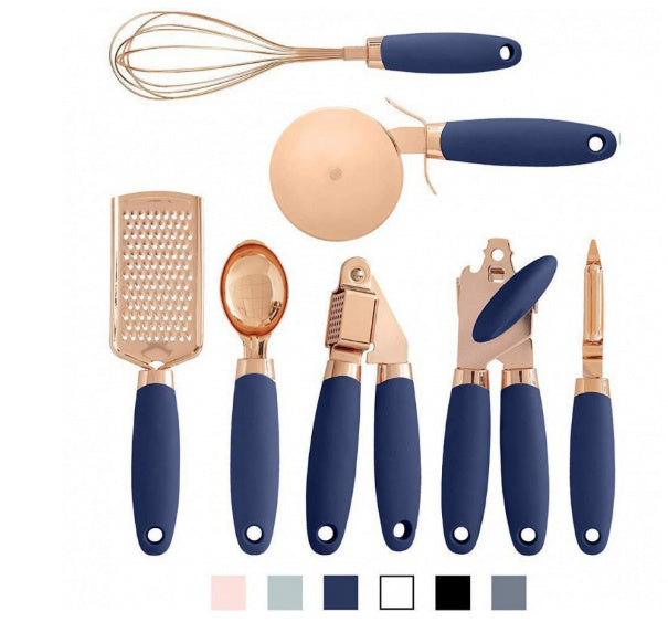 Orluxia Rose Gold Kitchen Tool Set – 7PC Stainless Steel Cooking Utensils with Peeler