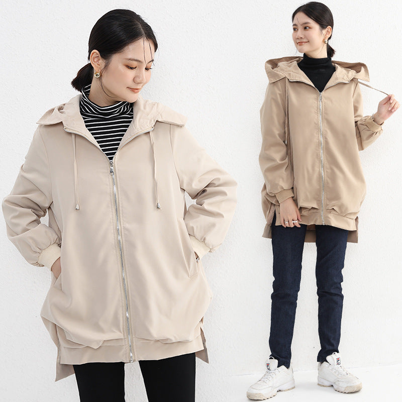 Orluxia Women’s Elegant Trench Coat – Short Front, Long Back Design with Pockets